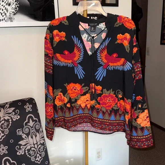 Rachel Zoe Black Blouse with Vibrant Embroidery - Picture 2 of 7